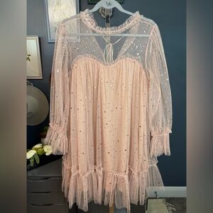 Nasty Gal Blush Sheer Pink Mesh Tulle Foil celestial: size: large Pre-loved